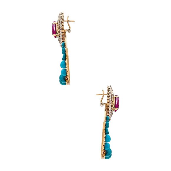Anton Heunis Gem Cluster Hoop Earrings in Pink Blue Crystal & Gold New Womens - Picture 2 of 10